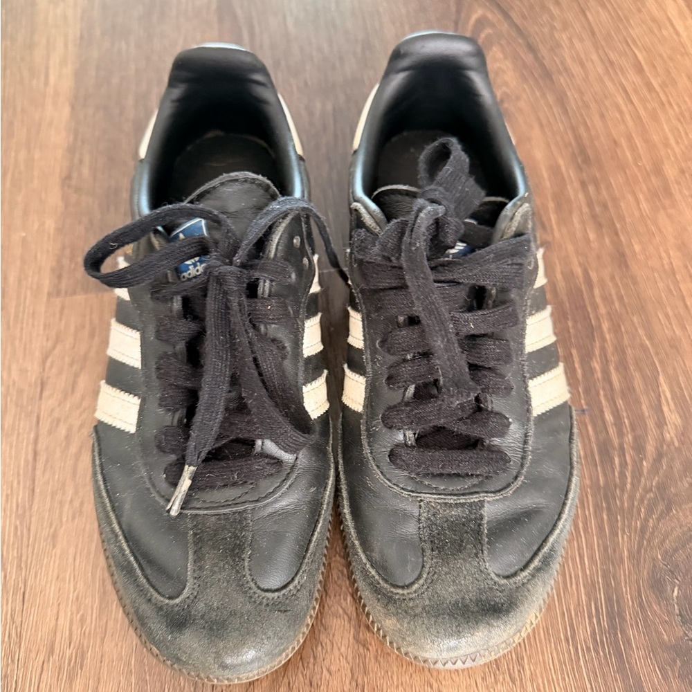 adidas kids Black Sneakers with White Three Stripes